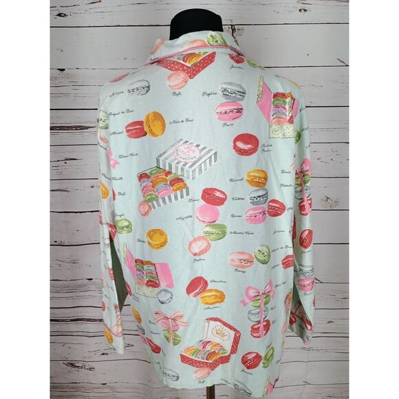 Nick & Nora "Macaroons" Flannel PJ Top Size XL Button Up‎ - Picture 3 of 7